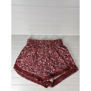 Athleta Shorts Womens Sz S Mesh Racer Hi Rise 3” Red Leopard Camo Print NWOT
